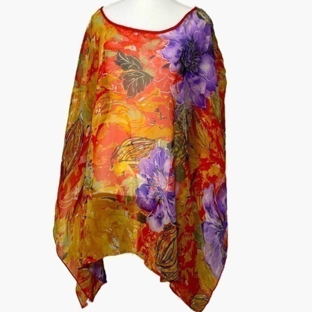 Jamie Nicole Collection Red and Purple Floral Blouse Overlay